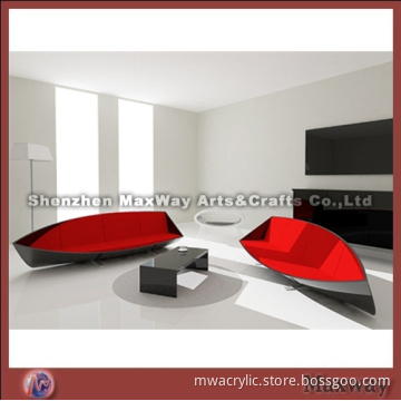Black square acrylic/perspex table and boat-liked chairs